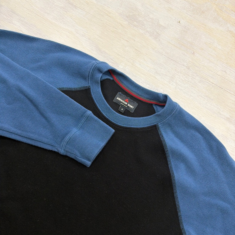 American Giant Thermal Shirt Small Raglan Waffle Knit Black Blue Mens USA Made